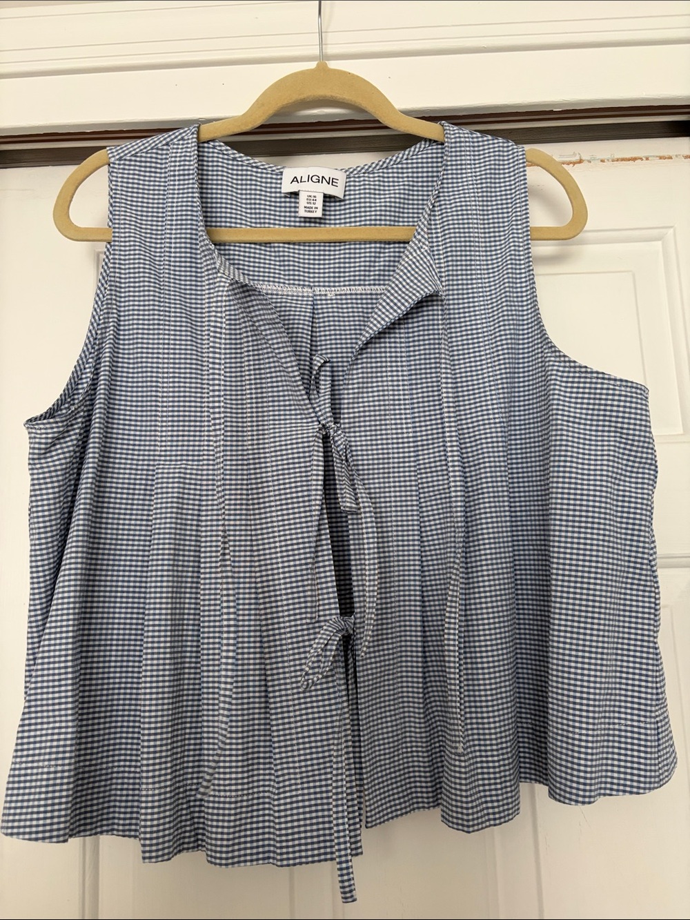 ALIGNE Blue Gingham Tie-Front Sleeveless Top